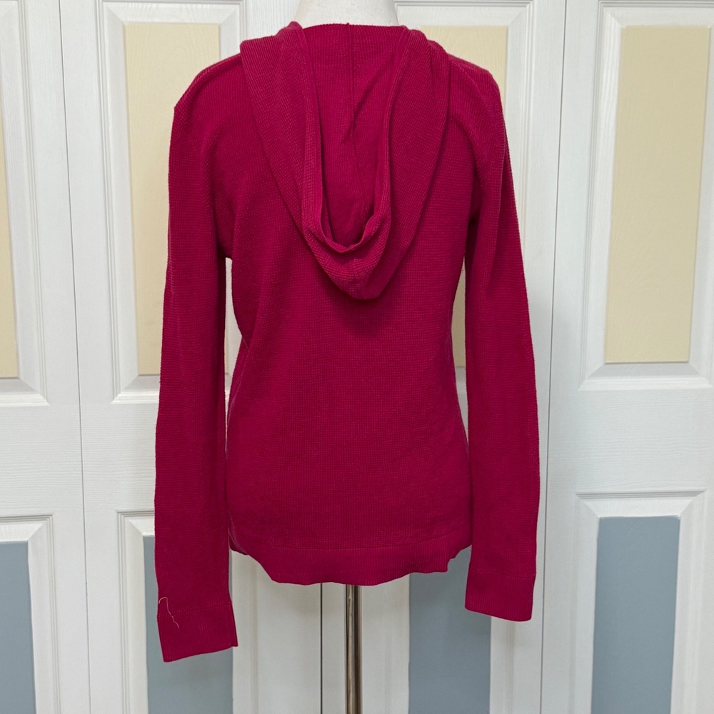 Talbots Womens M Pink‎ Knit Full Zip Up Waffle Hoodie Jacket Pockets - Picture 3 of 8